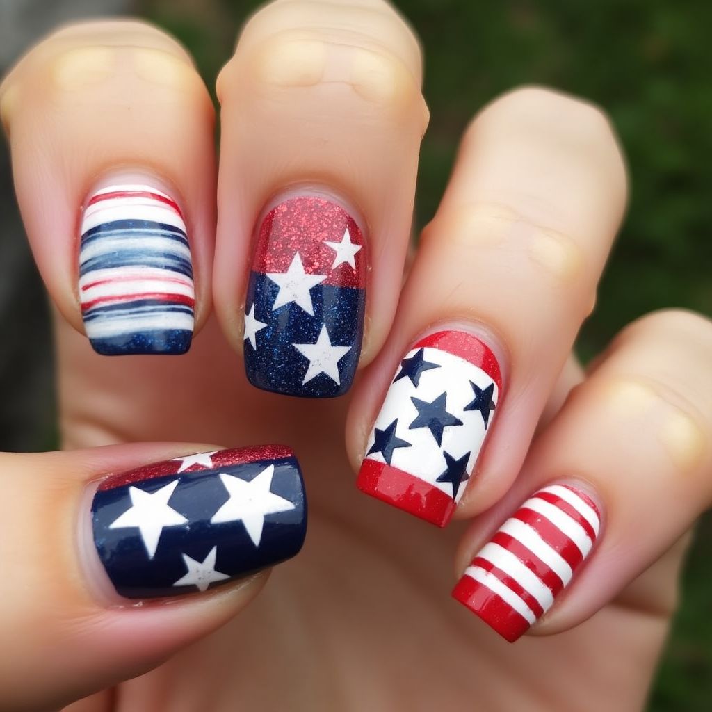 4th Of July Acrylic Powder Nail Design