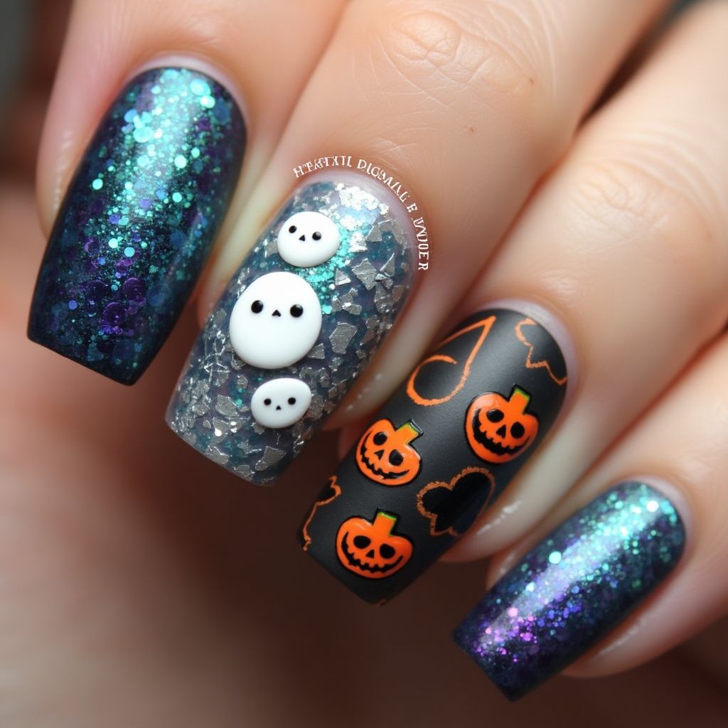 Halloween Mermaid Powder Nail Design