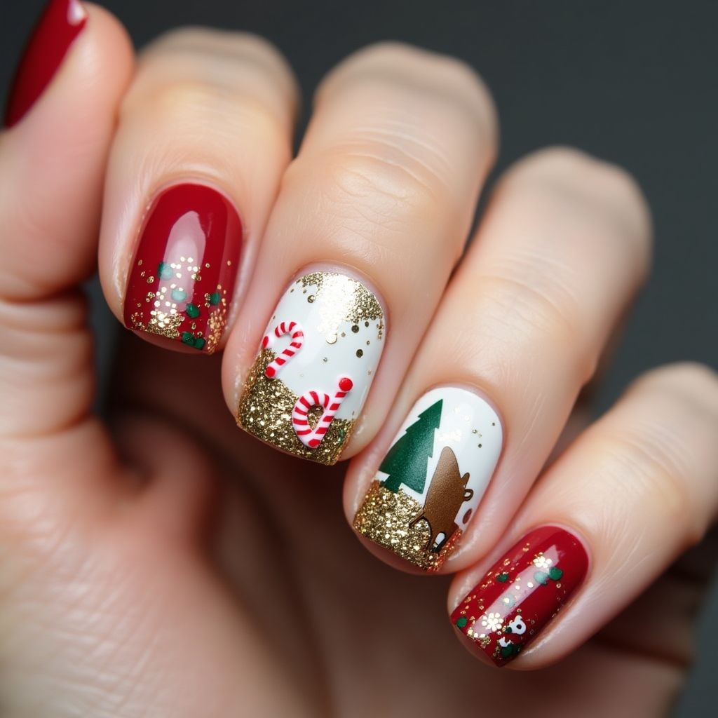 Christmas Glitter Flakes Nail Design
