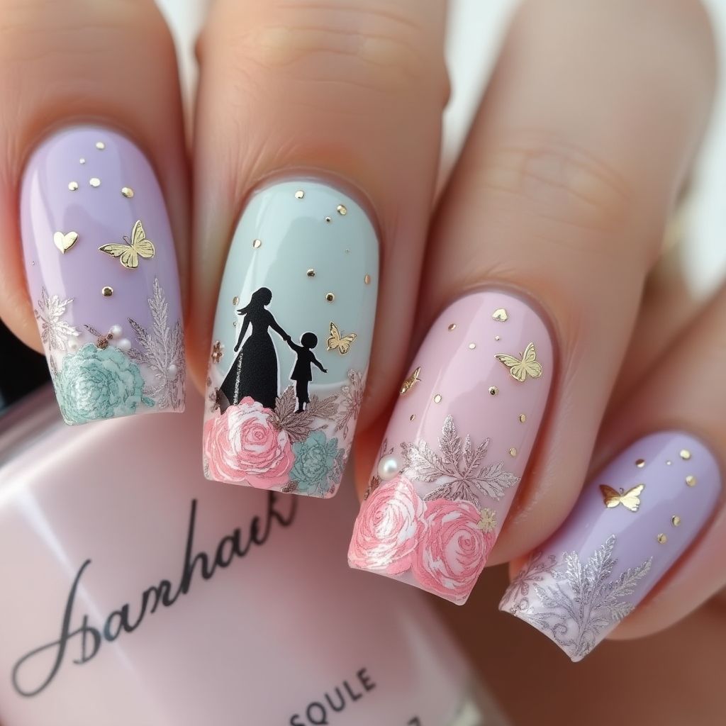 Mother's Day Glow In The Dark Polish Nail Design