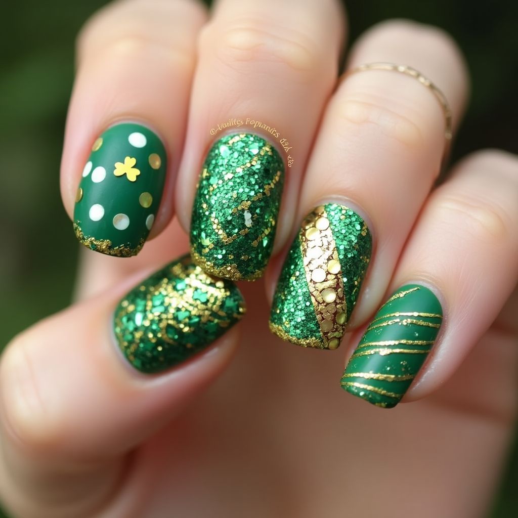 St Patrick's Day Sequins Nail Design