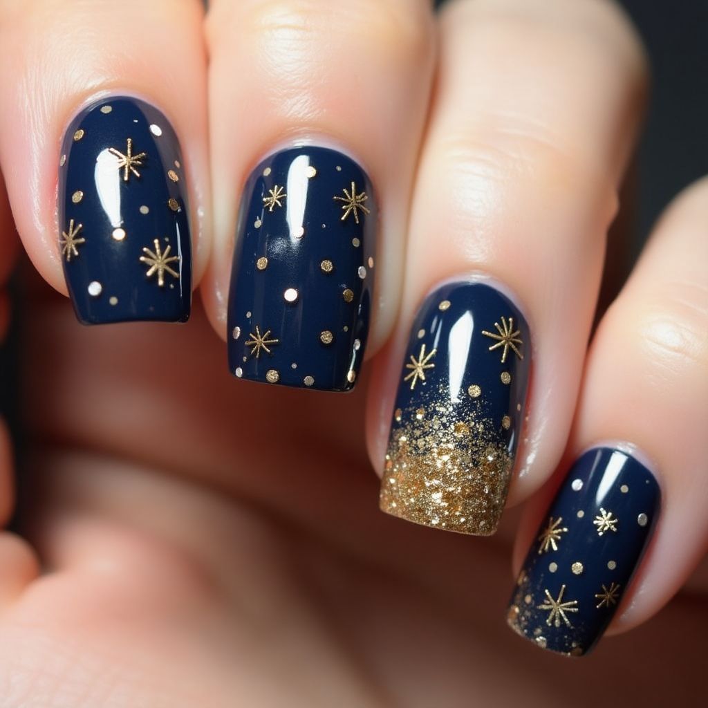 New Year Glitter Flakes Nail Design