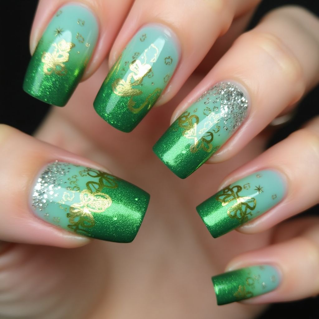 St Patrick's Day Mermaid Powder Nail Design