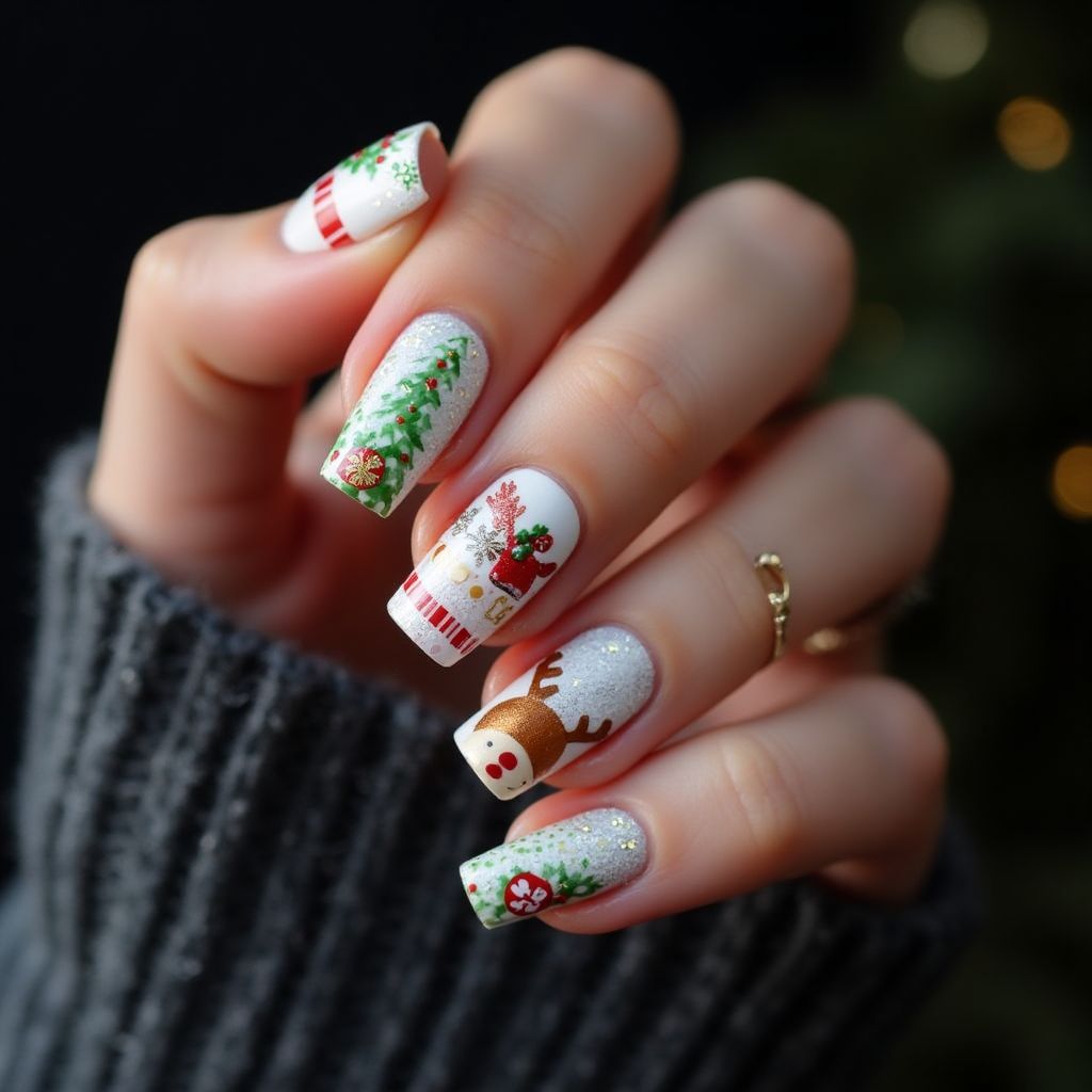 Christmas Glow In The Dark Polish Nail Design