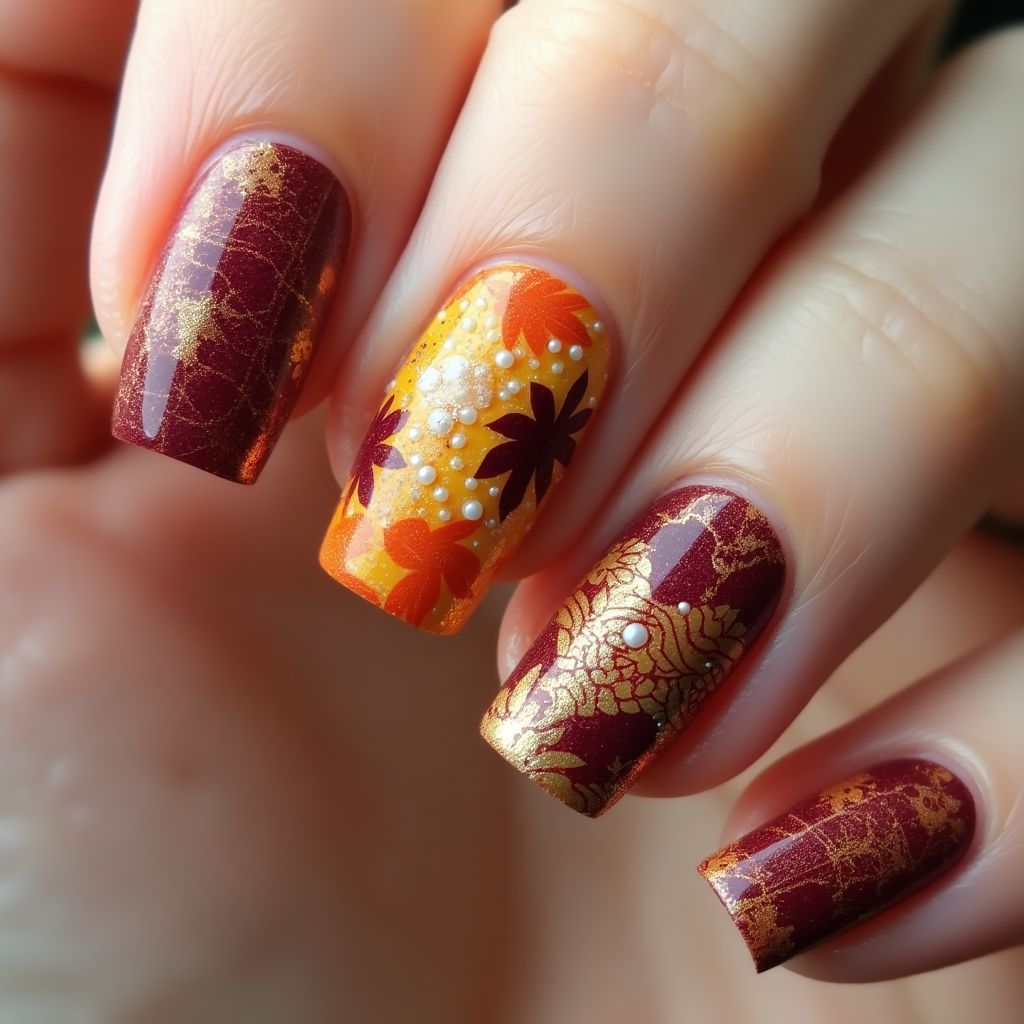 Thanksgiving Mermaid Powder Nail Design
