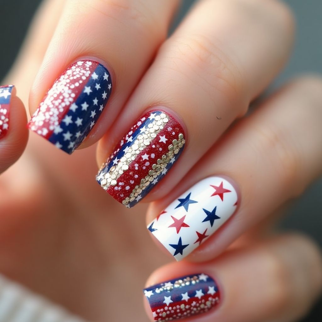 4th Of July Orangewood Sticks Nail Design