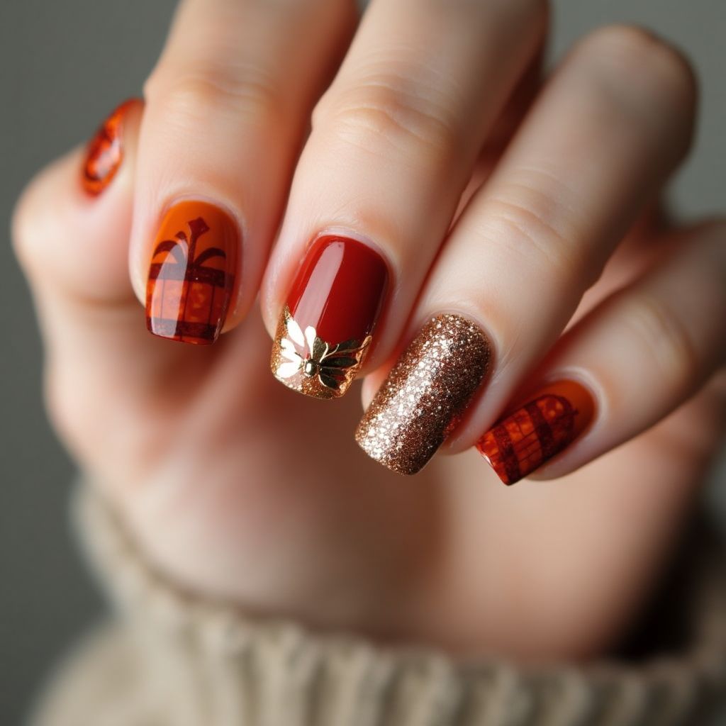 Thanksgiving Chrome Powder Nail Design