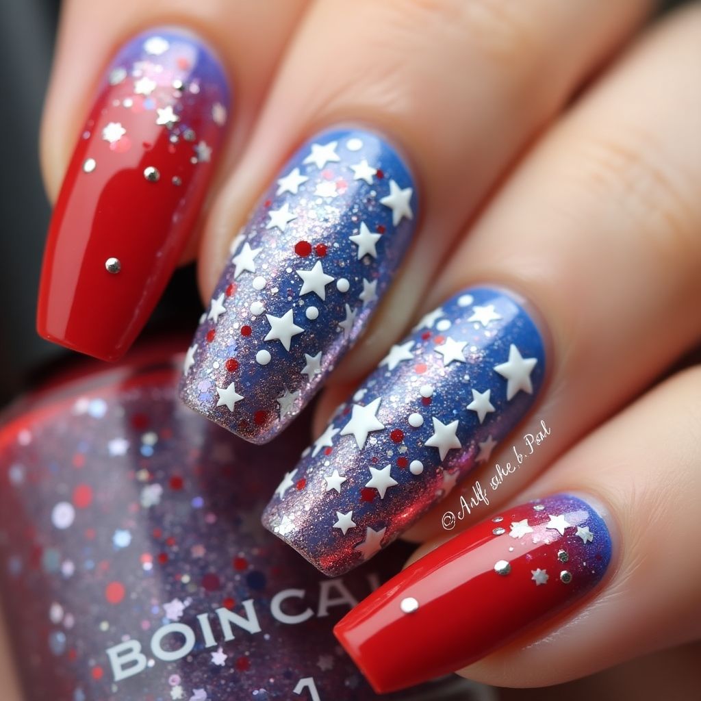 4th Of July Color Changing Polish Nail Design