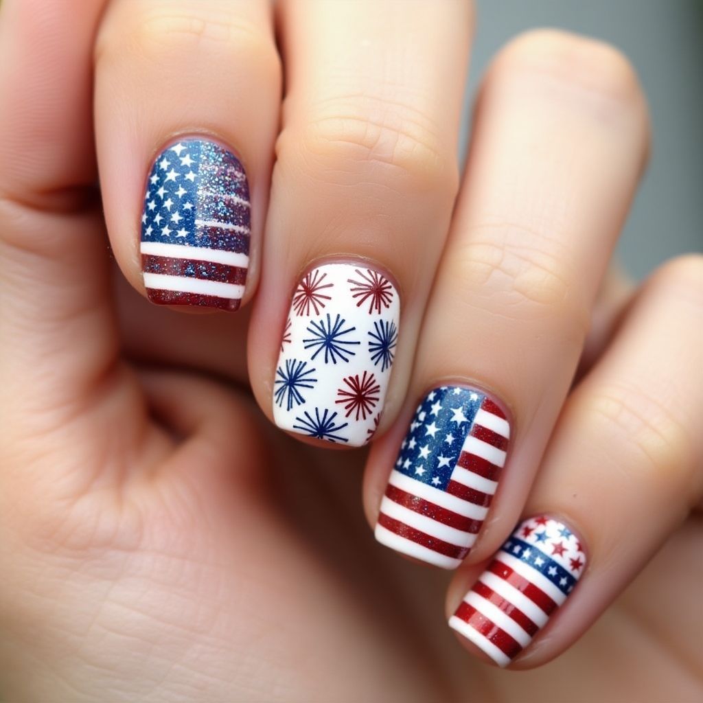 4th Of July Stamping Plates Nail Design