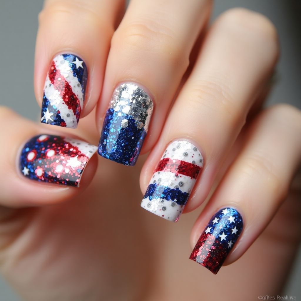 Labor Day Sequins Nail Design