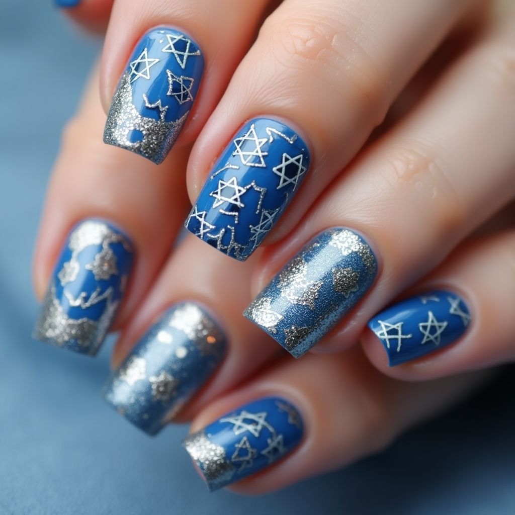 Hanukkah Sequins Nail Design