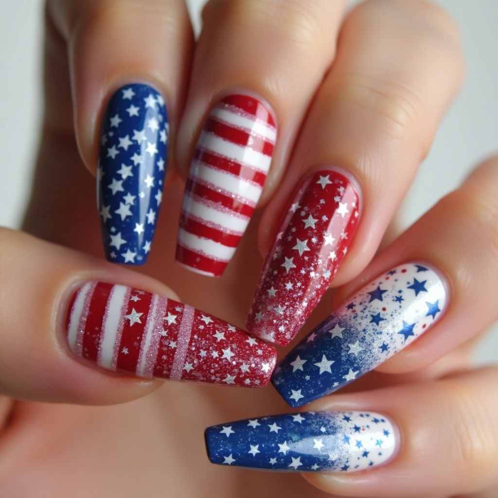 4th Of July Holo Powder Nail Design