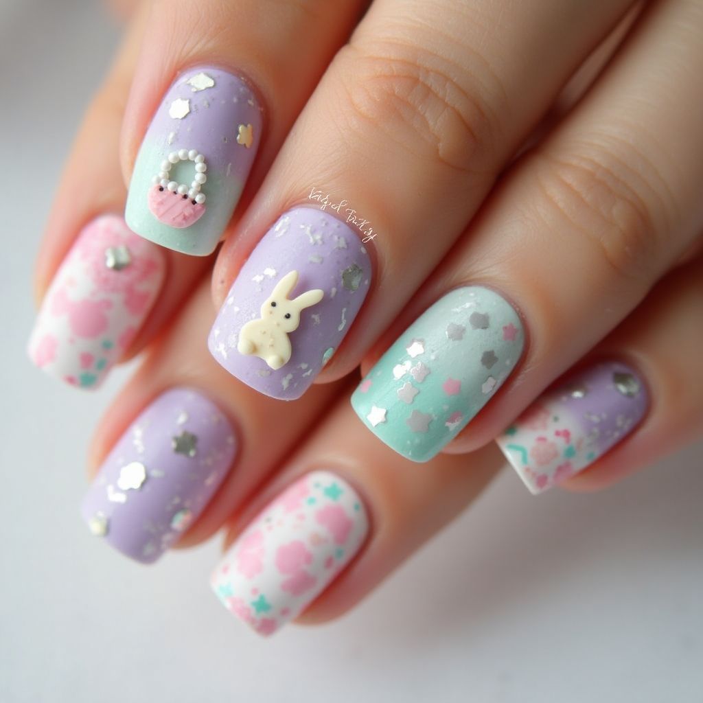 Easter Acrylic Powder Nail Design