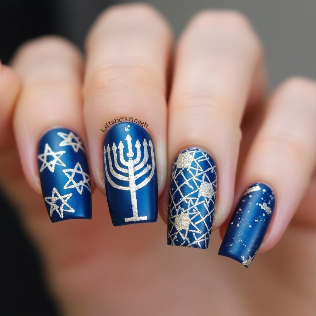 Hanukkah Nail Glue Nail Design