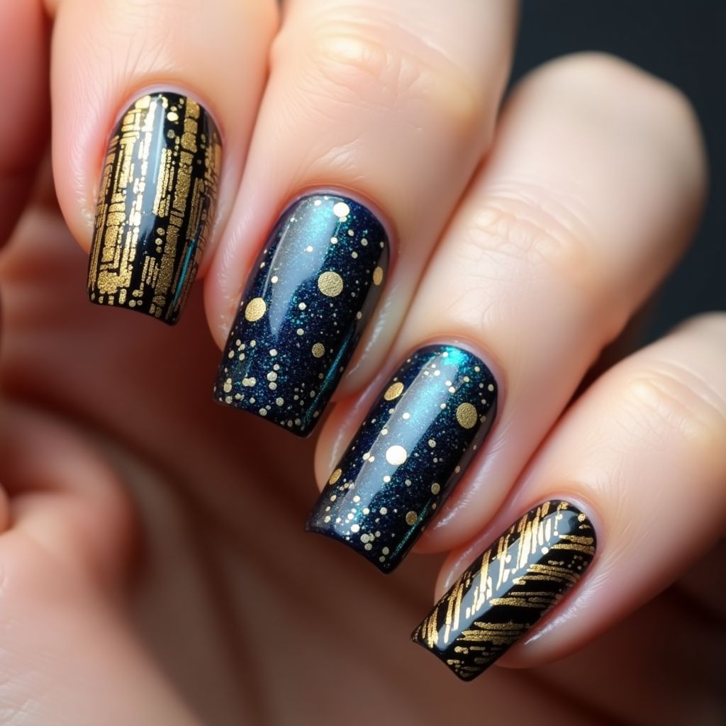 New Year Magnetic Polish Nail Design