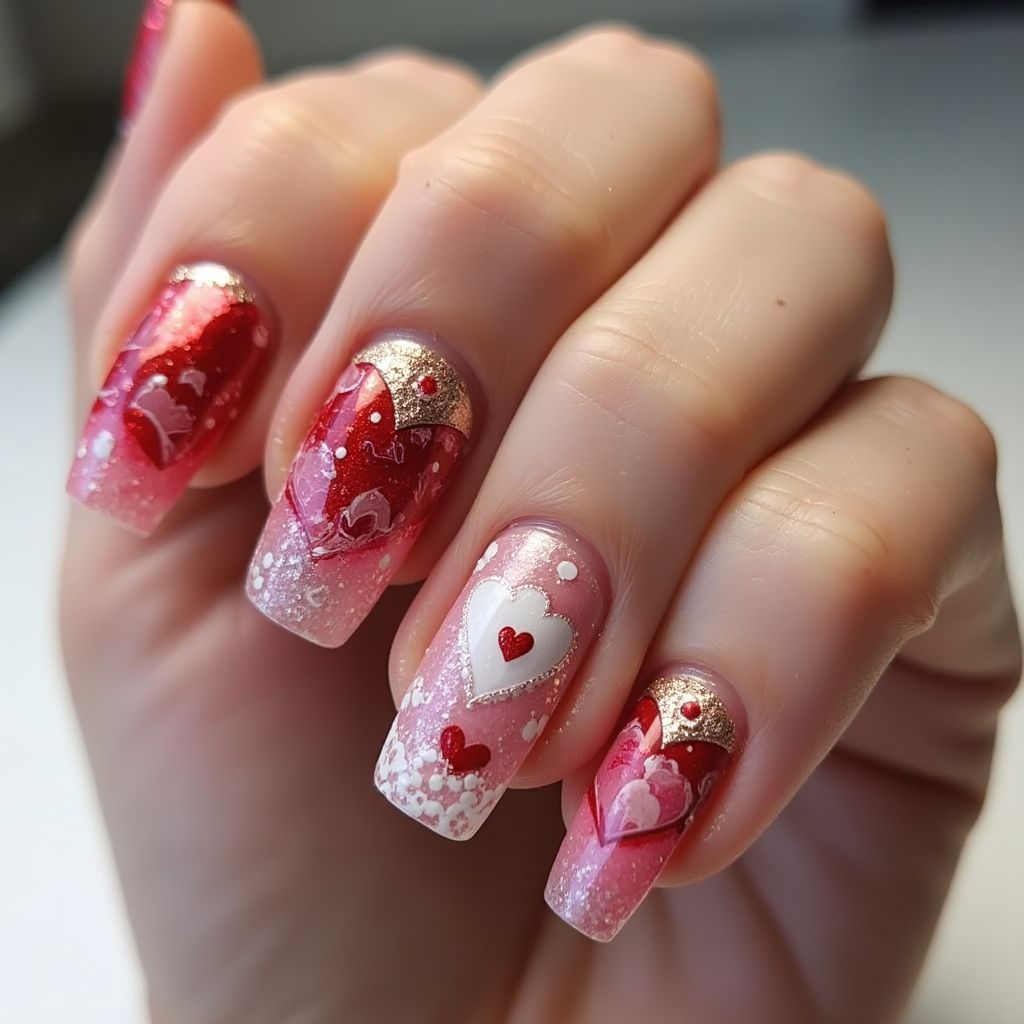 Valentine's Day Chrome Powder Nail Design