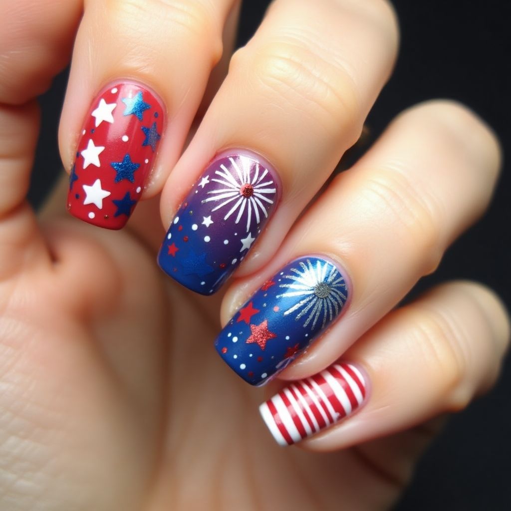 4th Of July Builder Gel Nail Design