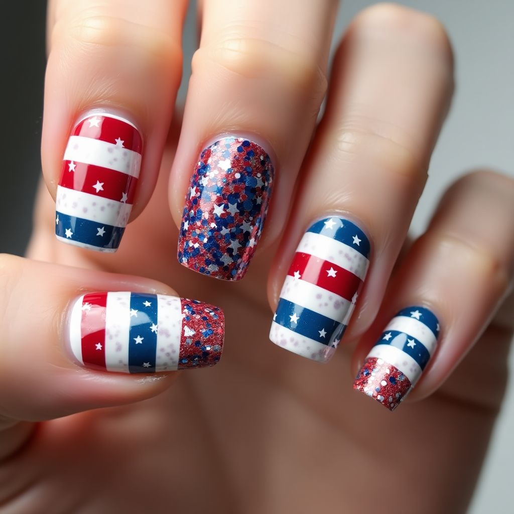 4th Of July Sequins Nail Design
