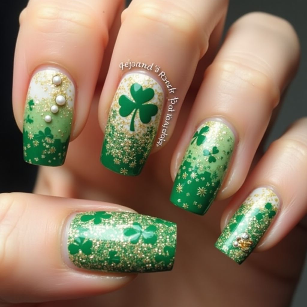 St Patrick's Day Caviar Beads Nail Design