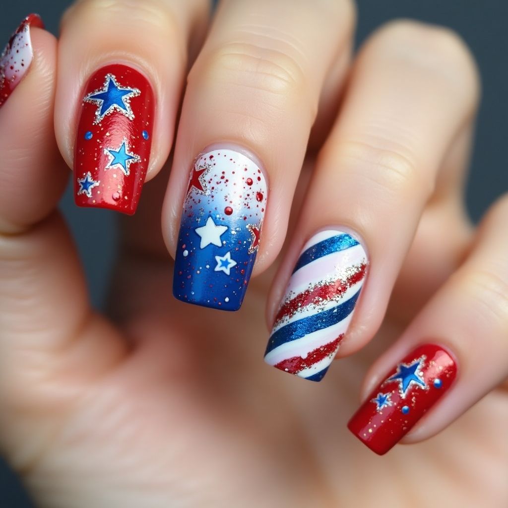 4th Of July Poly Gel Nail Design