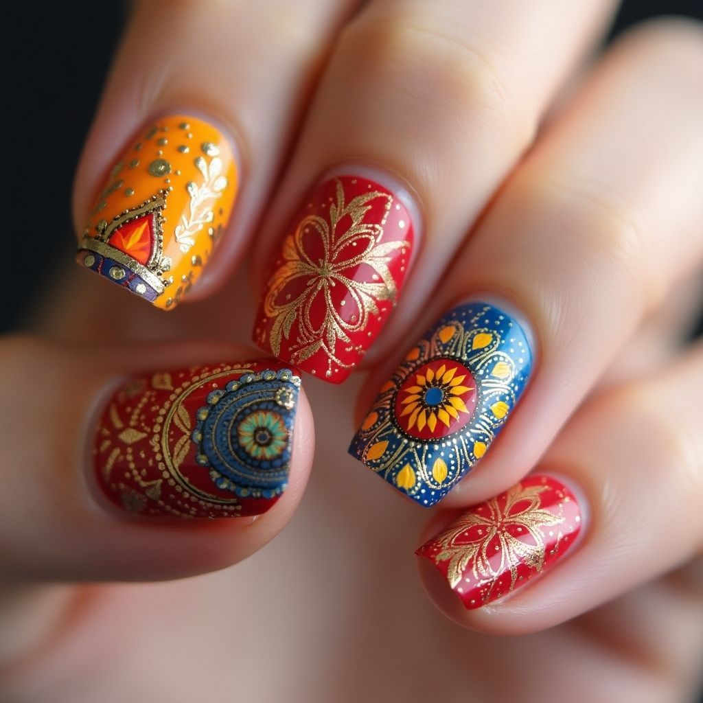 Diwali Stamping Plates Nail Design