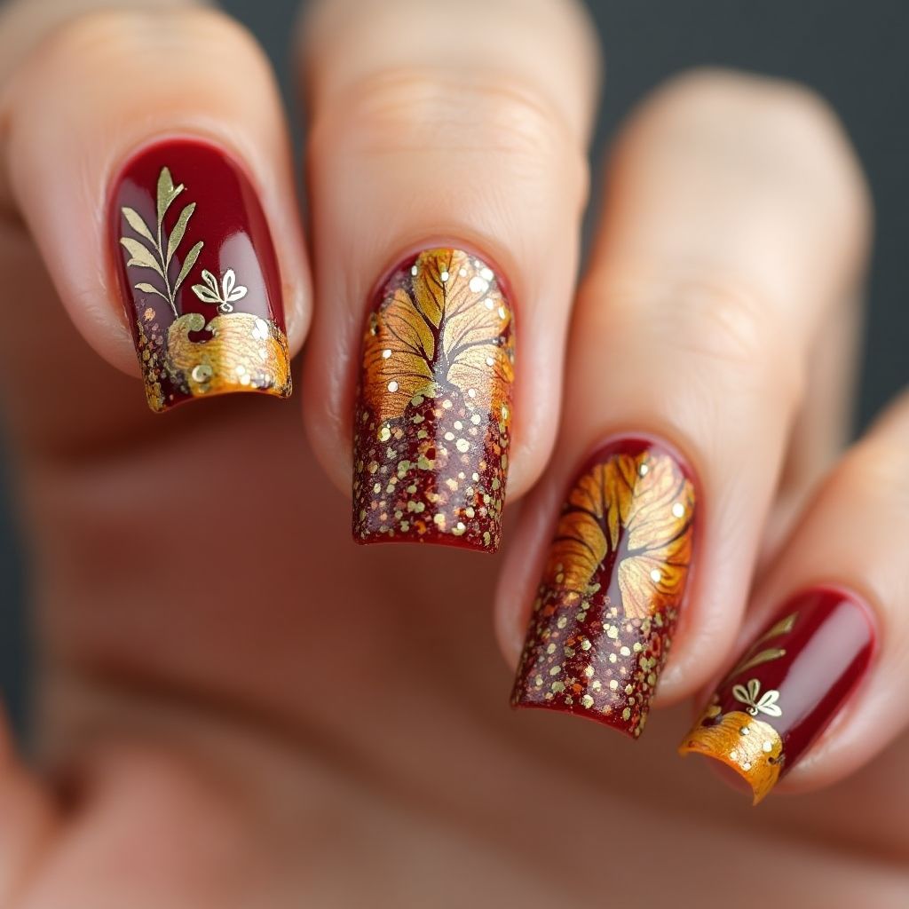 Thanksgiving Sequins Nail Design