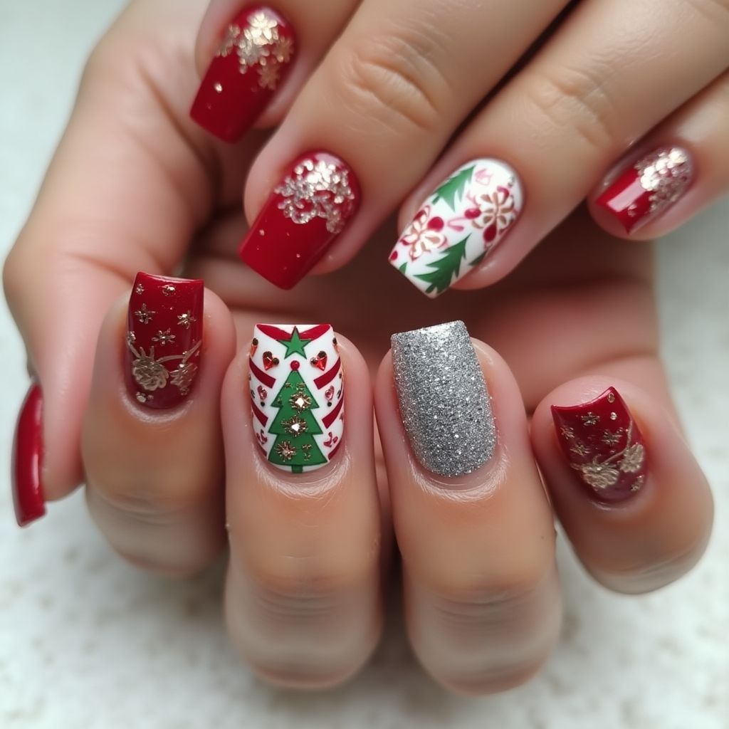 Christmas Glitter Flakes Nail Design
