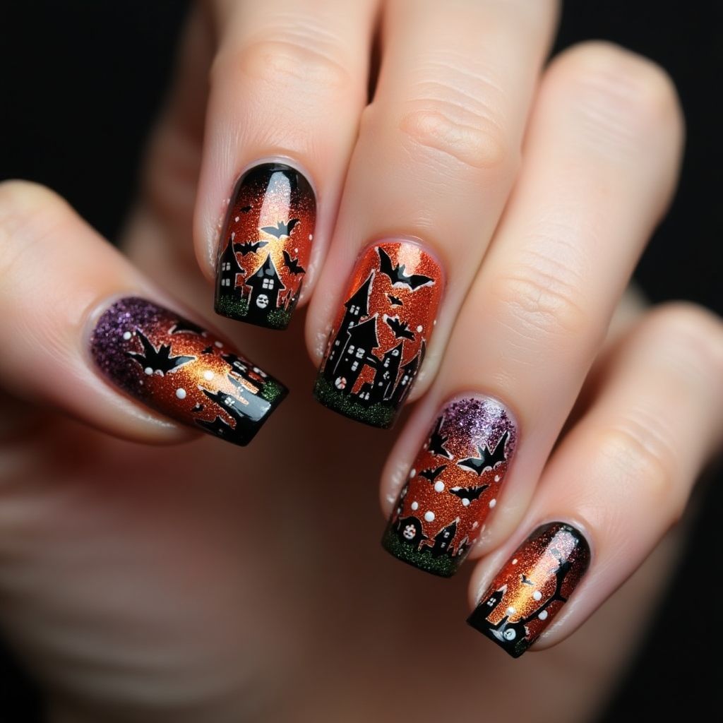 Halloween Rhinestones Nail Design
