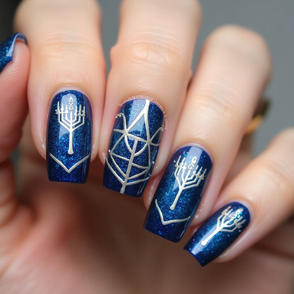 Hanukkah Mermaid Powder Nail Design