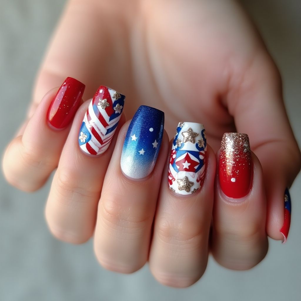 4th Of July Mermaid Powder Nail Design