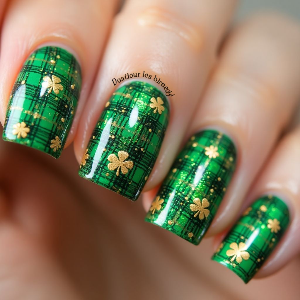 St Patrick's Day Glitter Flakes Nail Design