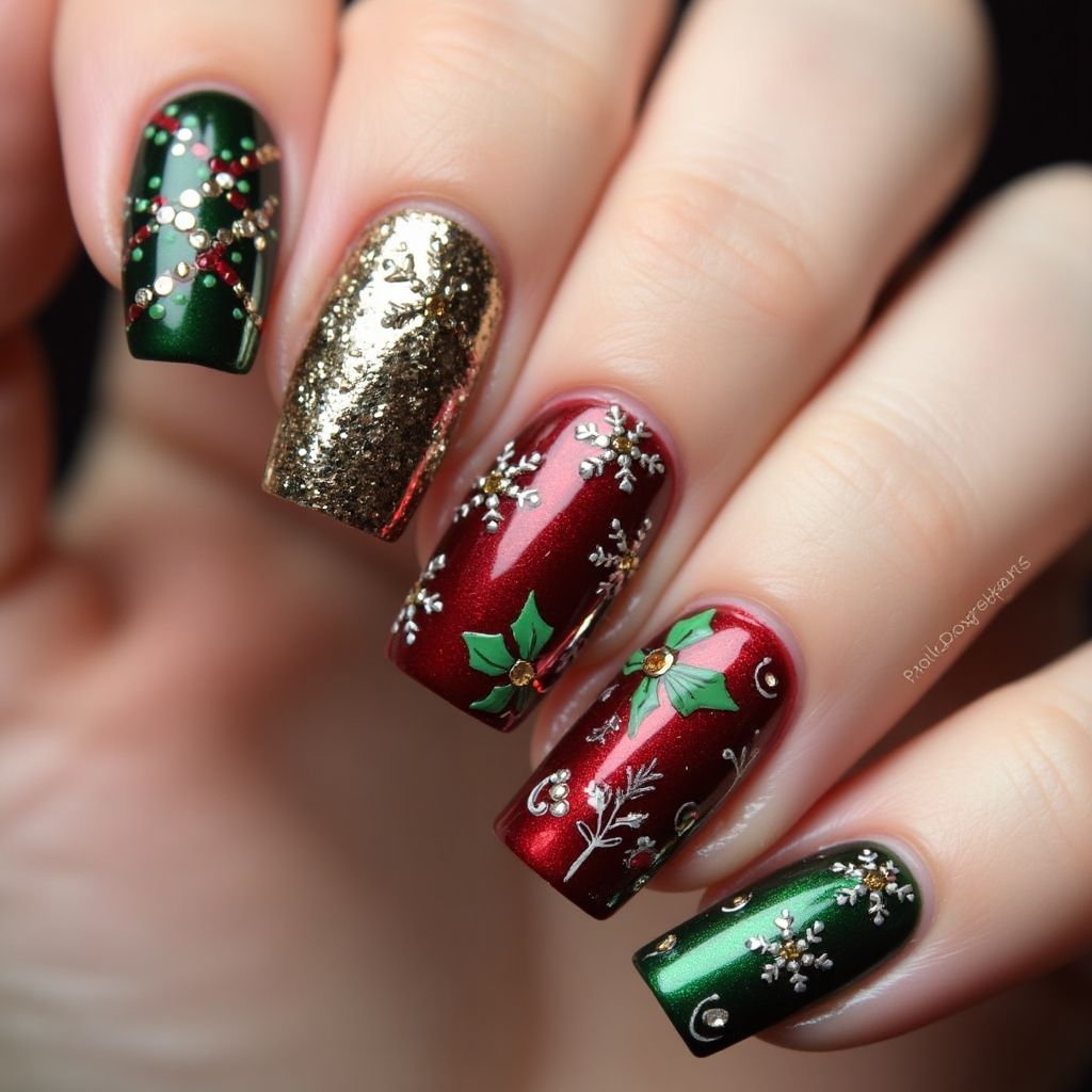 Christmas Magnetic Polish Nail Design