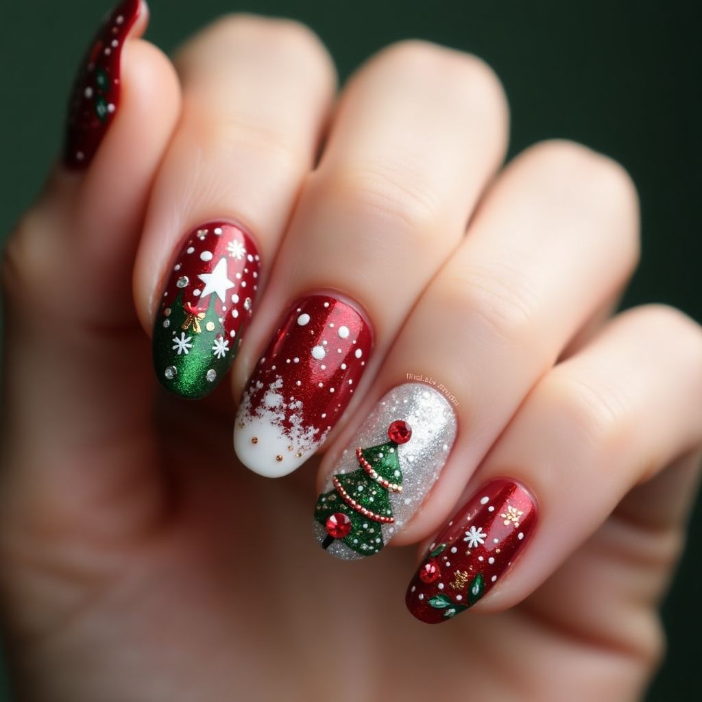 Christmas Acrylic Powder Nail Design
