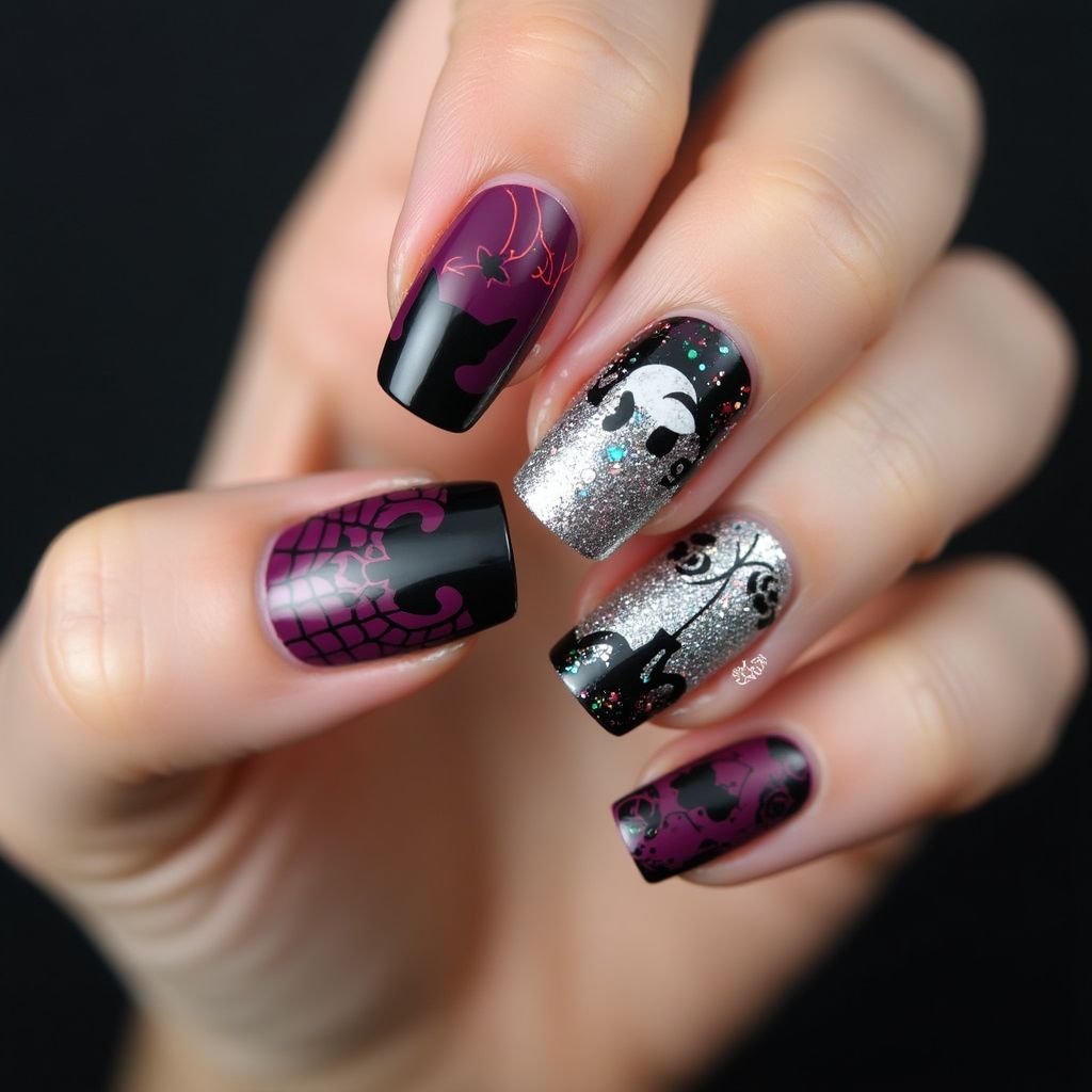 Halloween Chrome Powder Nail Design
