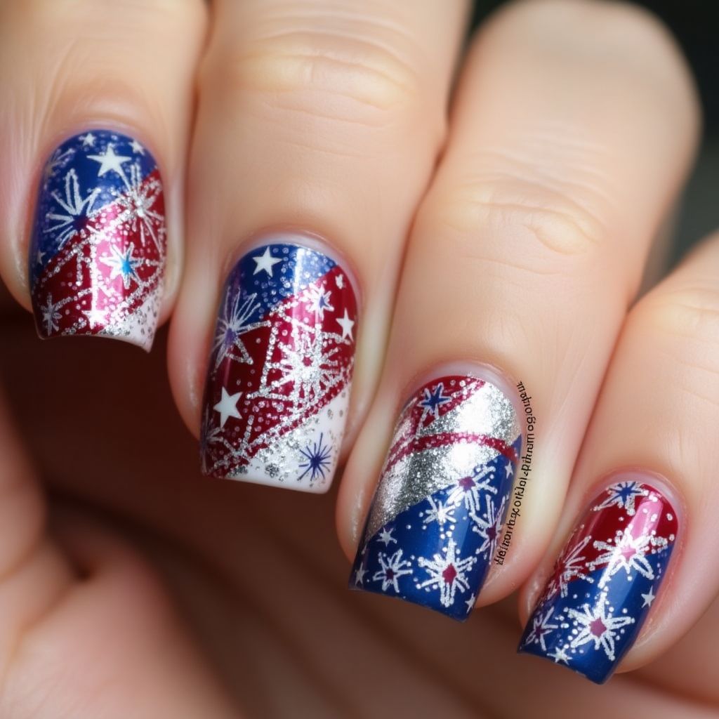 4th Of July Magnetic Polish Nail Design