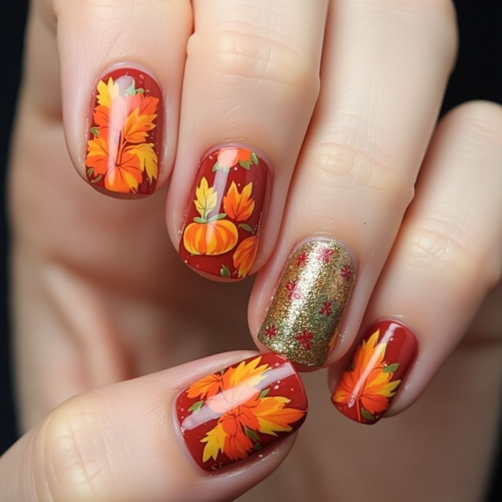 Thanksgiving Poly Gel Nail Design