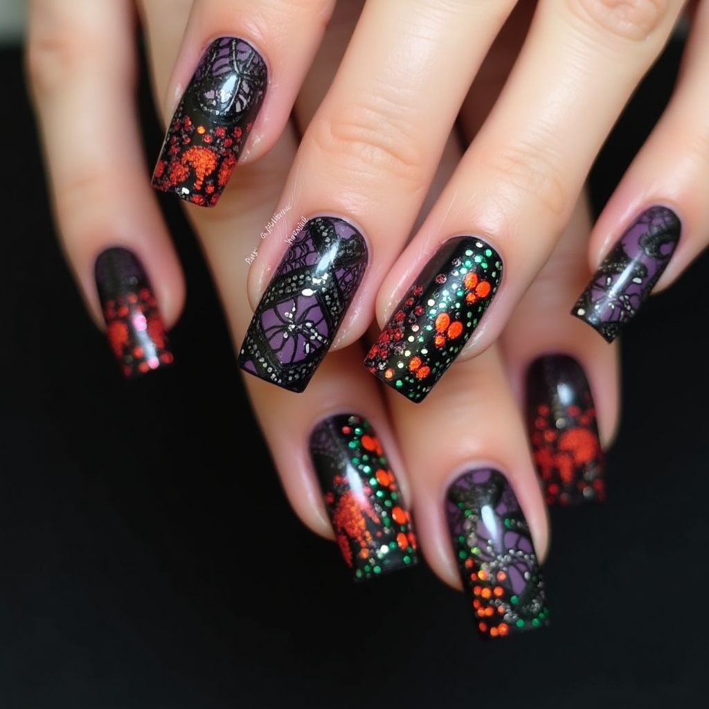 Halloween Sequins Nail Design