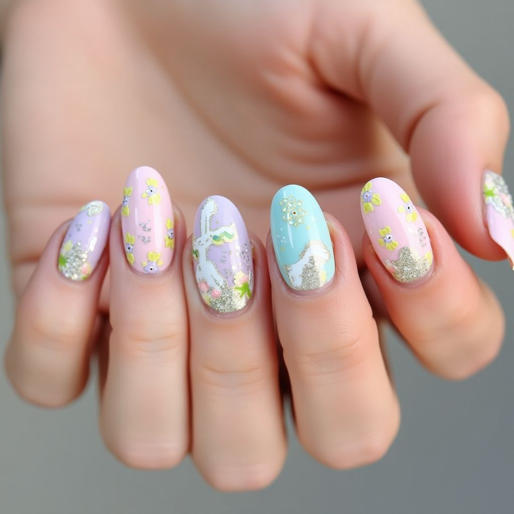 Easter Glitter Powder Nail Design
