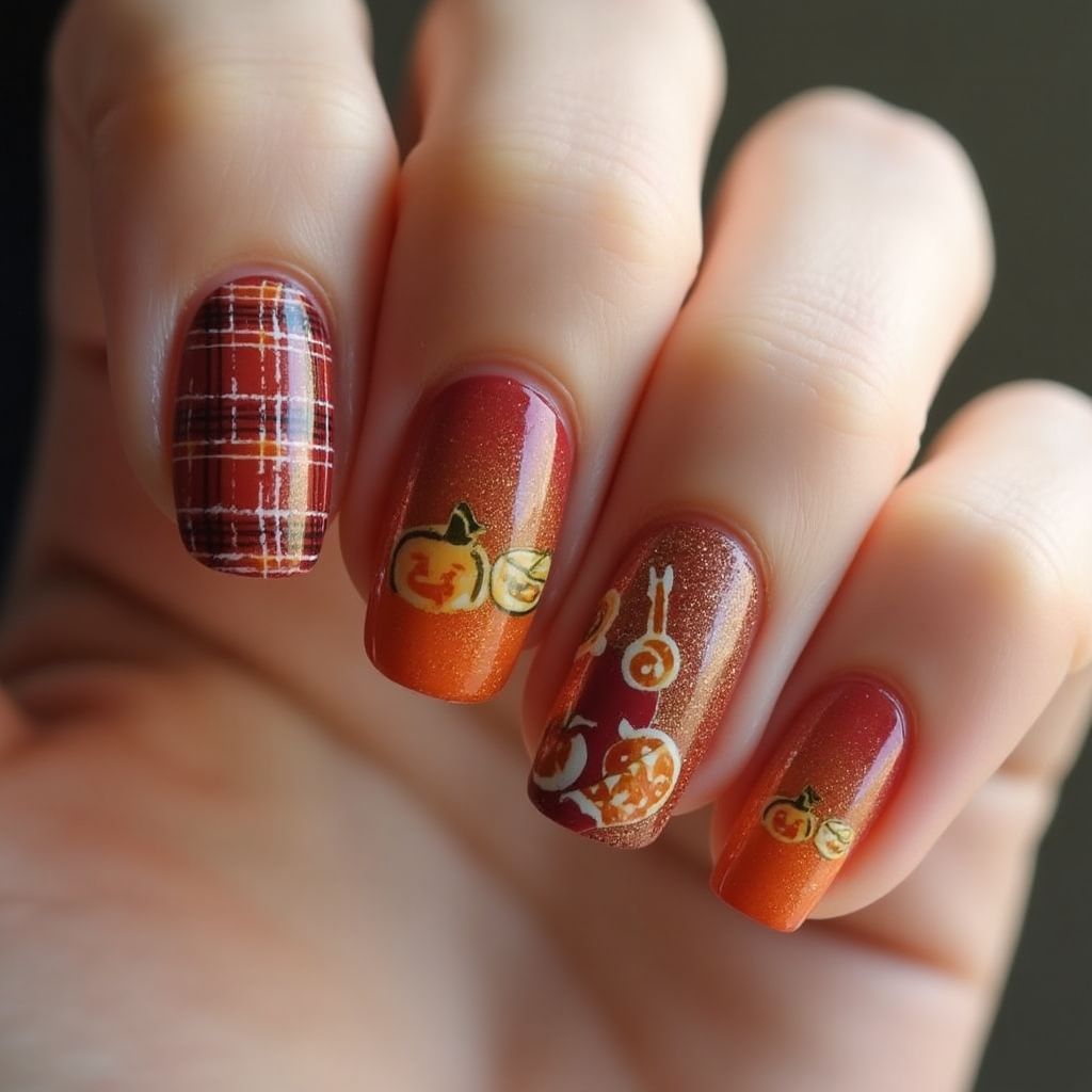 Thanksgiving Chrome Powder Nail Design