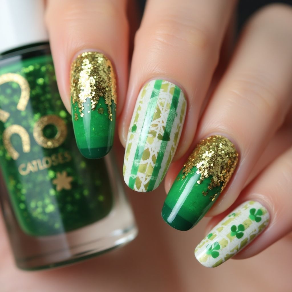 St Patrick's Day Acrylic Powder Nail Design