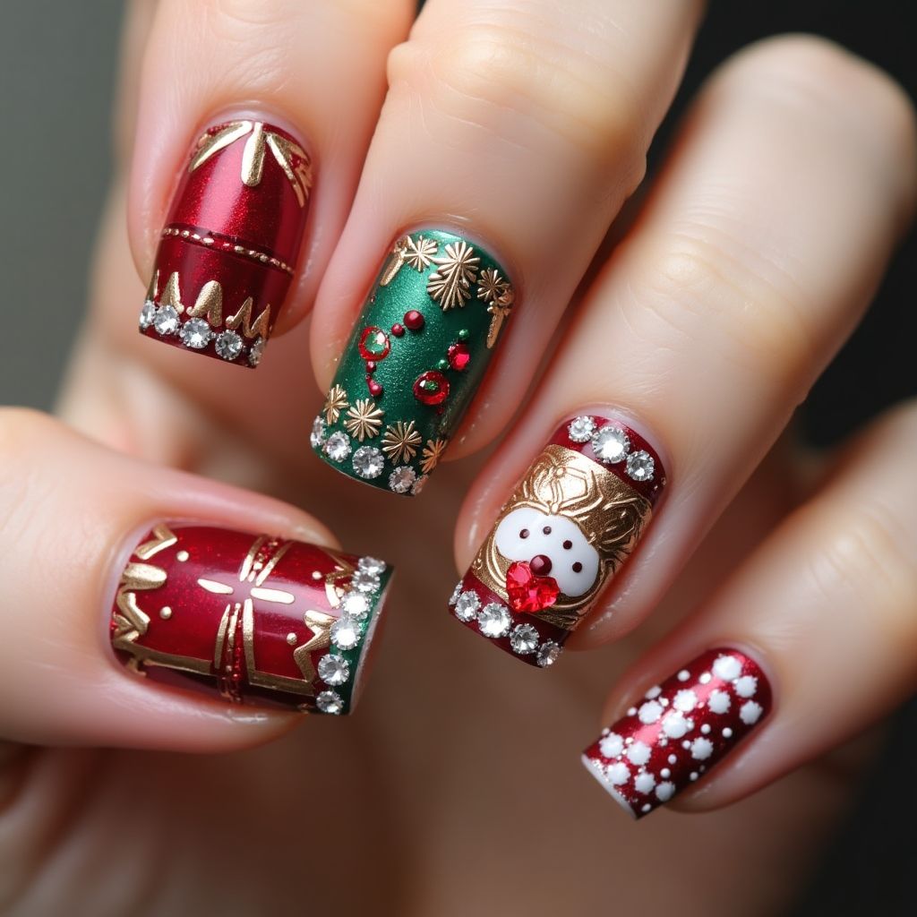 Christmas Rhinestones Nail Design