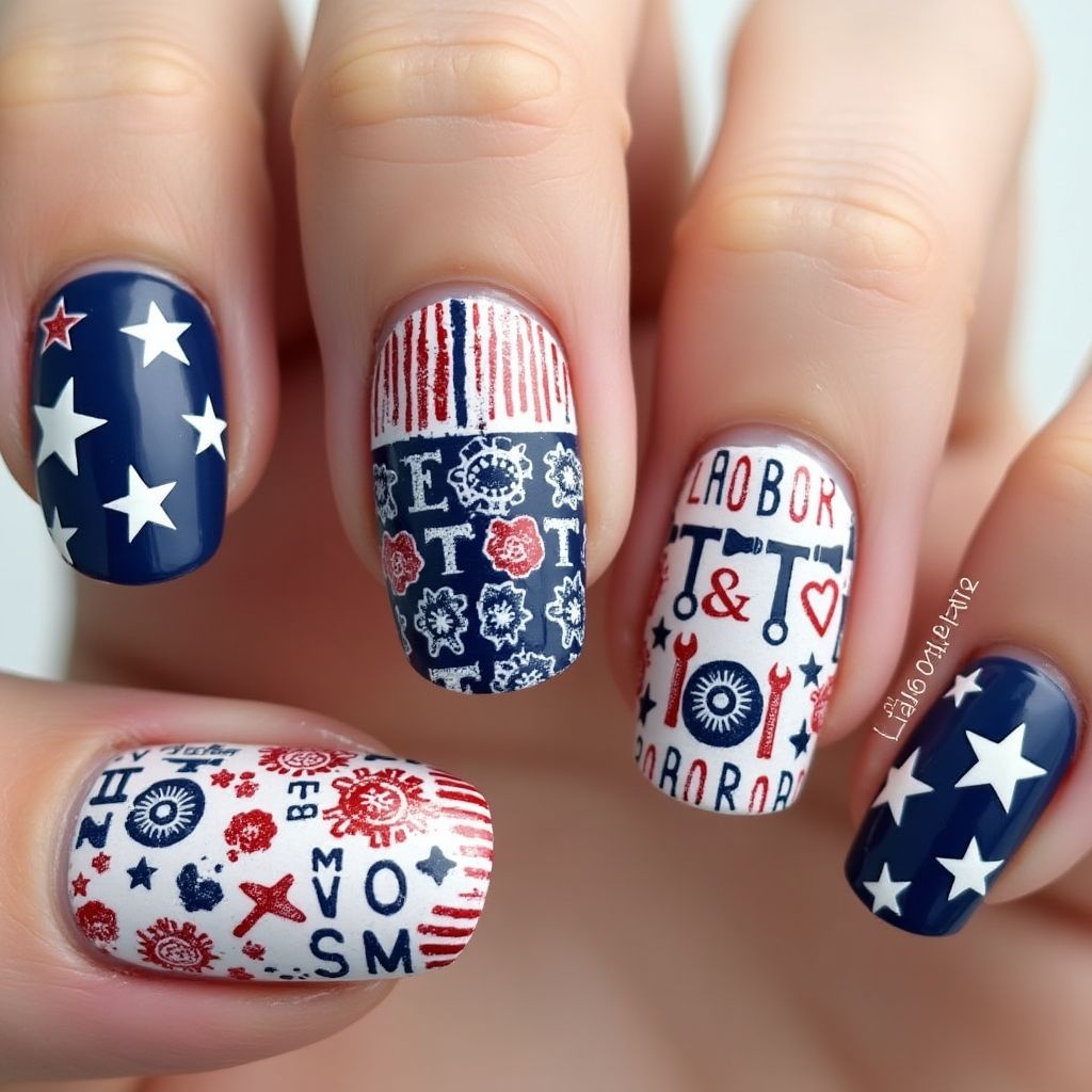 Labor Day Stamping Plates Nail Design