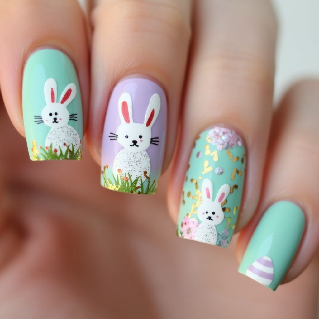 Easter Chrome Powder Nail Design