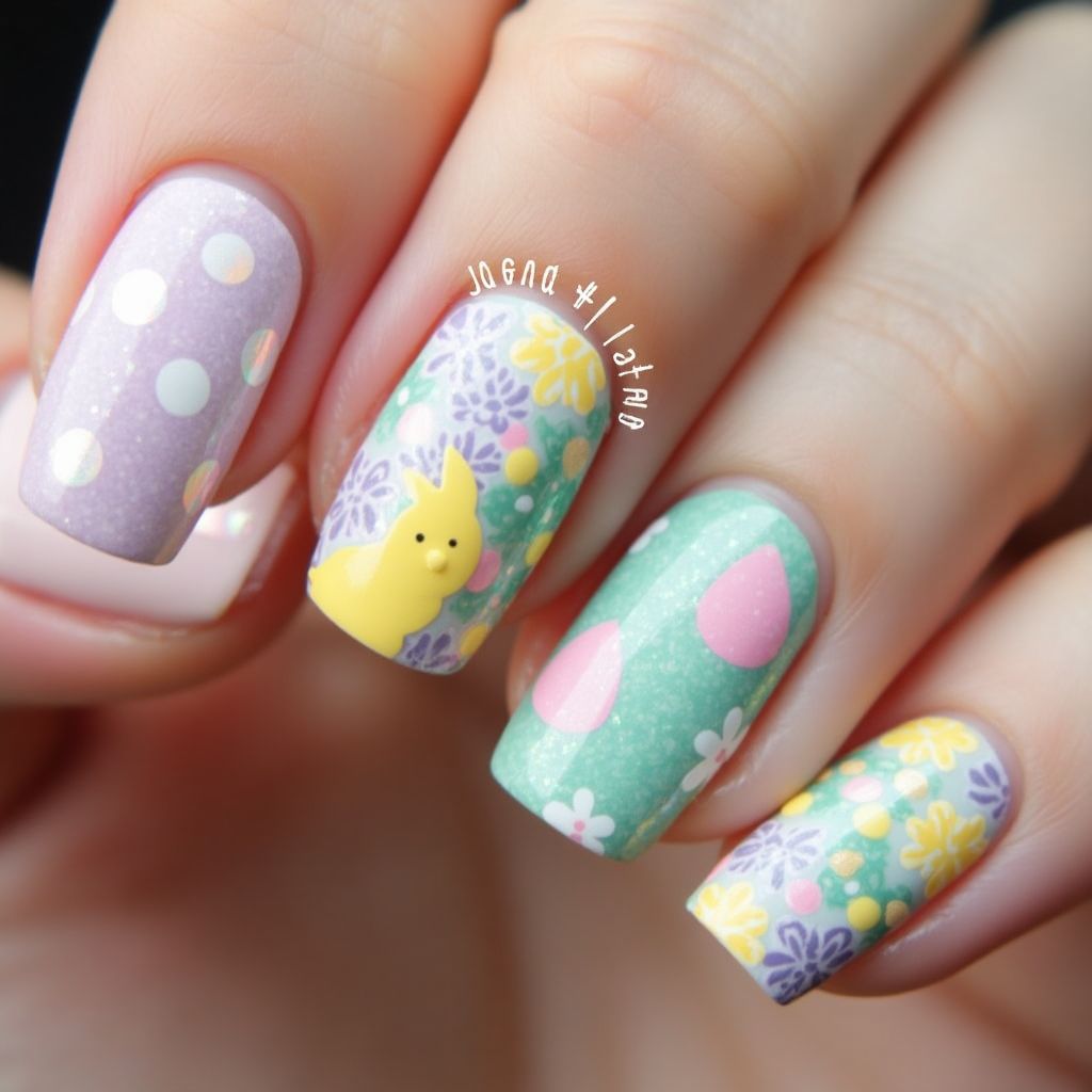 Easter Chrome Powder Nail Design
