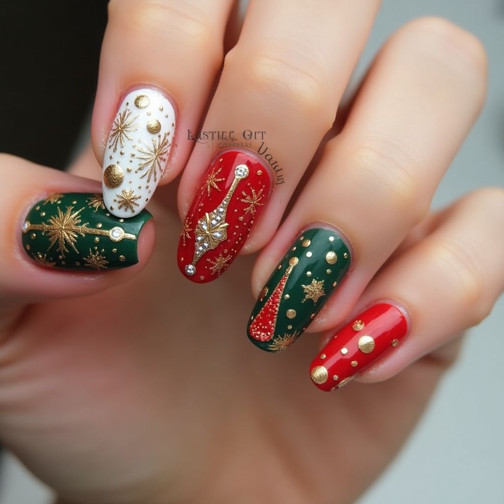 New Year Orangewood Sticks Nail Design