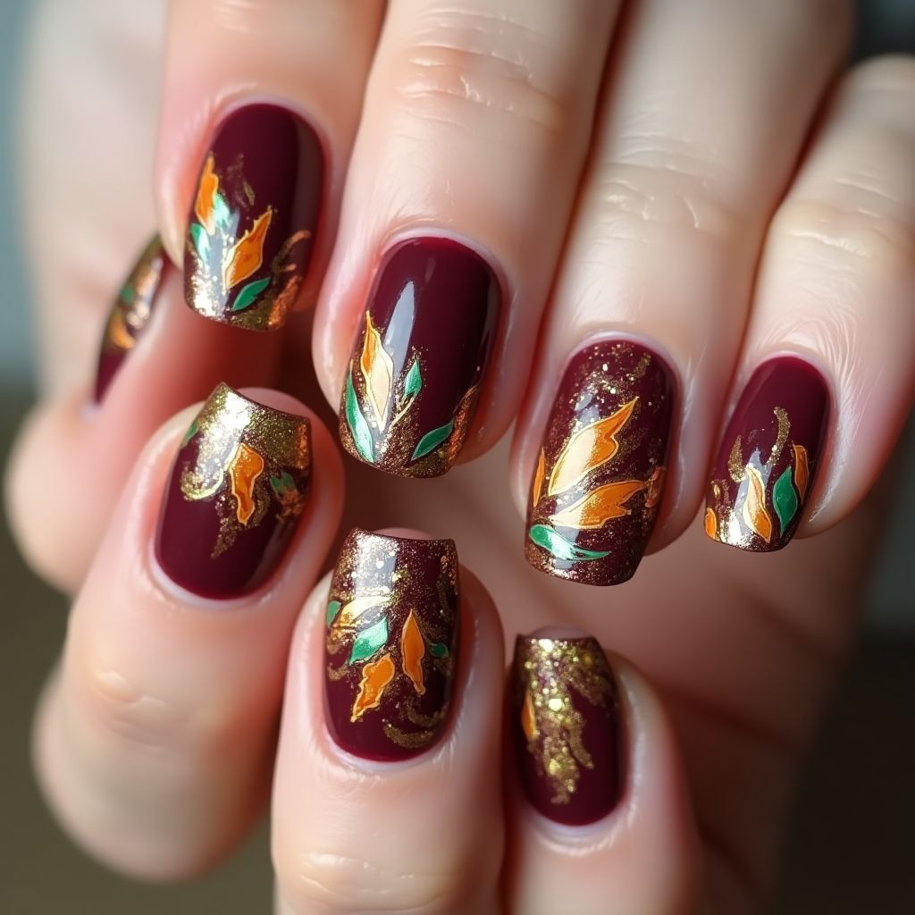 Thanksgiving Mermaid Powder Nail Design