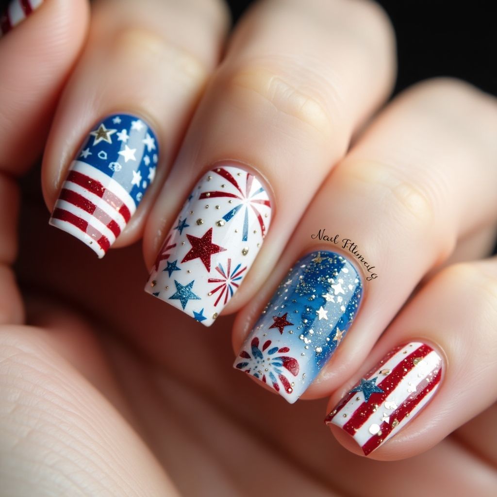 4th Of July Nail Glue Nail Design