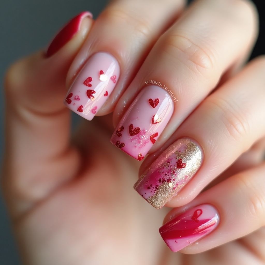 Valentine's Day Glitter Powder Nail Design