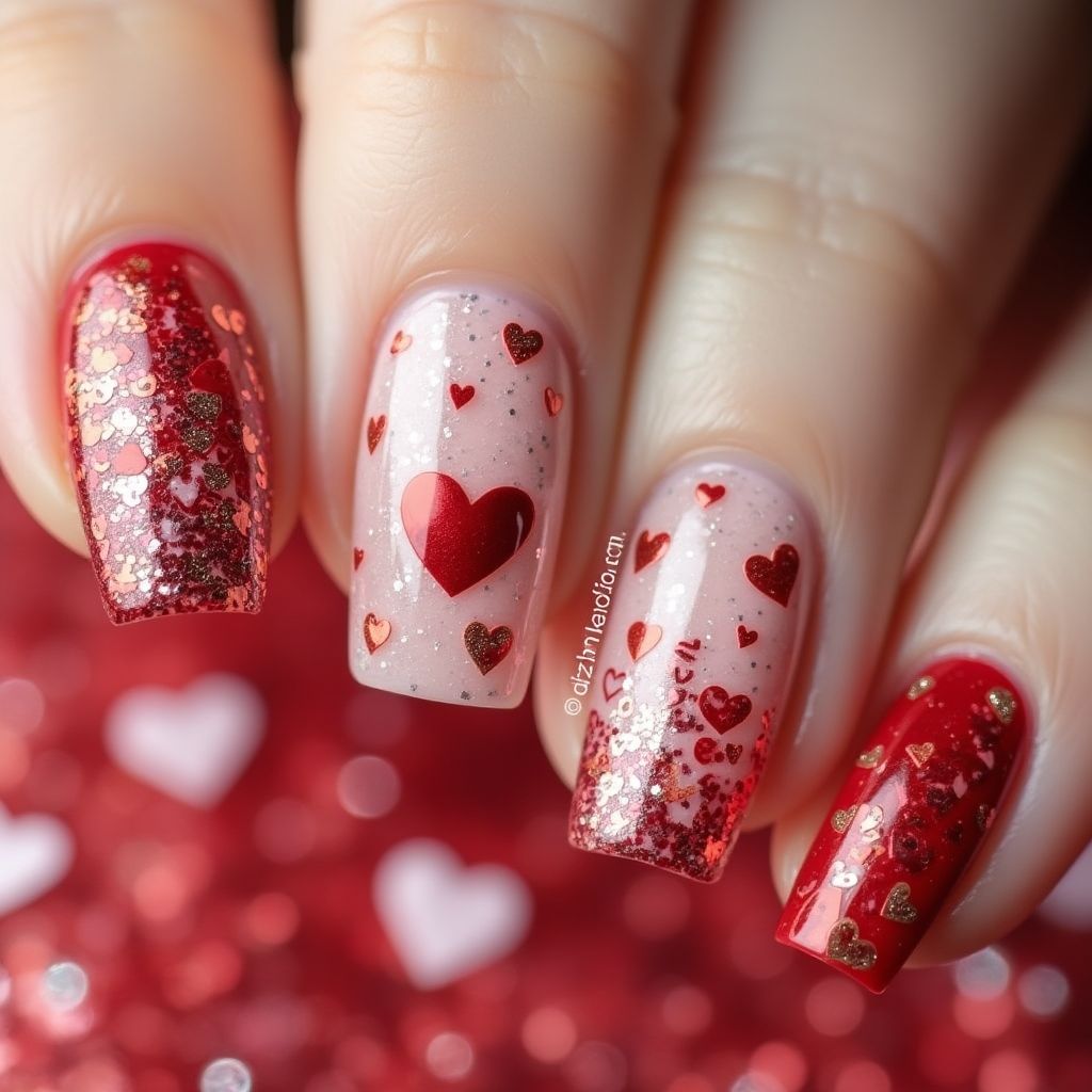 Valentine's Day Sequins Nail Design