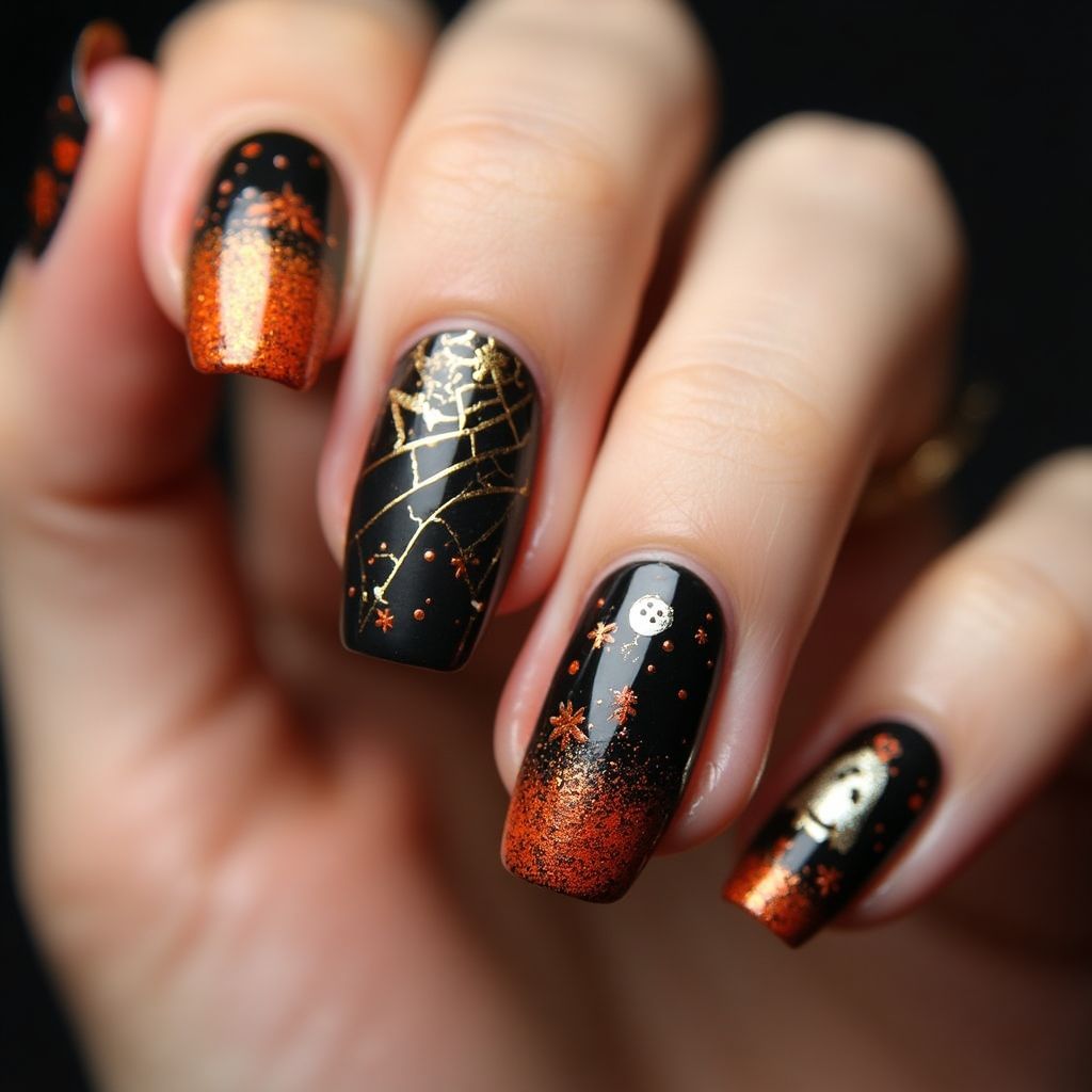 Halloween Glitter Flakes Nail Design